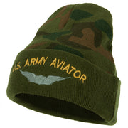 US Army Aviator Logo Embroidered Camo Knit Long Cuff Beanie