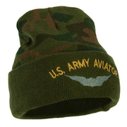 US Army Aviator Logo Embroidered Camo Knit Long Cuff Beanie