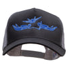 Sky Divers Embroidered 5 Panel High Profile Poly Cotton Twill Mesh Trucker Cap - Charcoal-Grey OSFM