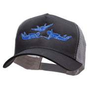 Sky Divers Embroidered 5 Panel High Profile Poly Cotton Twill Mesh Trucker Cap - Charcoal-Grey OSFM