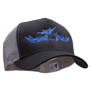 Sky Divers Embroidered 5 Panel High Profile Poly Cotton Twill Mesh Trucker Cap - Charcoal-Grey OSFM