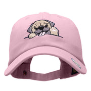 Happy Pug Head Embroidered Cotton Twill Cap