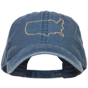 United States Outline Map Embroidered Washed Cap