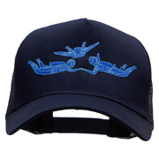 Sky Divers Embroidered 5 Panel High Profile Poly Cotton Twill Mesh Trucker Cap - Navy OSFM