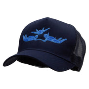 Sky Divers Embroidered 5 Panel High Profile Poly Cotton Twill Mesh Trucker Cap - Navy OSFM