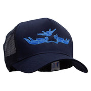 Sky Divers Embroidered 5 Panel High Profile Poly Cotton Twill Mesh Trucker Cap - Navy OSFM