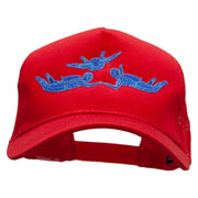 Sky Divers Embroidered 5 Panel High Profile Poly Cotton Twill Mesh Trucker Cap - Red OSFM