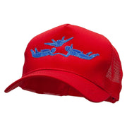 Sky Divers Embroidered 5 Panel High Profile Poly Cotton Twill Mesh Trucker Cap - Red OSFM