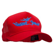 Sky Divers Embroidered 5 Panel High Profile Poly Cotton Twill Mesh Trucker Cap - Red OSFM