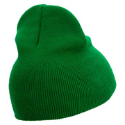 Mario Turtle Skull Embroidered 8 Inch Solid Knit Short Beanie Made in USA - Kelly-Green OSFM