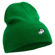 Mario Turtle Skull Embroidered 8 Inch Solid Knit Short Beanie Made in USA - Kelly-Green OSFM