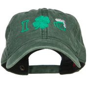 I Love Beer with Shamrock Embroidered Washed Cap