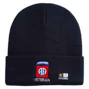 Licensed 82nd Airborne Veteran Embroidered 12 Inch Long Knitted Beanie - Navy OSFM