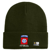 Licensed 82nd Airborne Veteran Embroidered 12 Inch Long Knitted Beanie - Olive OSFM