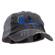 Surfing Man Embroidered Low Profile Special Cotton Mesh Cap - Black OSFM