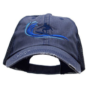 Surfing Man Embroidered Low Profile Special Cotton Mesh Cap - Navy OSFM