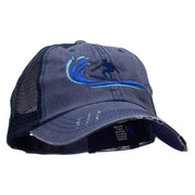 Surfing Man Embroidered Low Profile Special Cotton Mesh Cap - Navy OSFM