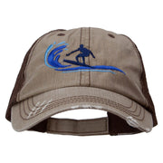 Surfing Man Embroidered Low Profile Special Cotton Mesh Cap - Khaki-Brown OSFM