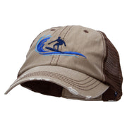 Surfing Man Embroidered Low Profile Special Cotton Mesh Cap - Khaki-Brown OSFM