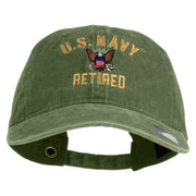 US Navy Retired Embroidered Washed Solid Pigment Dyed Cotton Twill Brass Buckle Cap - Olive OSFM