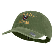 US Navy Retired Embroidered Washed Solid Pigment Dyed Cotton Twill Brass Buckle Cap - Olive OSFM