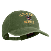 US Navy Retired Embroidered Washed Solid Pigment Dyed Cotton Twill Brass Buckle Cap - Olive OSFM