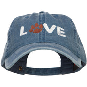 Love with Paw Symbol Embroidered Washed Cotton Cap