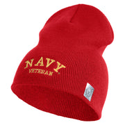 Navy Veteran Letters Symbol Embroidered Heavyweight Classic Knit Short Beanie - Red OSFM