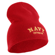 Navy Veteran Letters Symbol Embroidered Heavyweight Classic Knit Short Beanie - Red OSFM