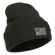 Veteran USA Flag Embroidered Long Beanie