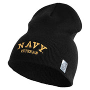 Navy Veteran Letters Symbol Embroidered Heavyweight Classic Knit Short Beanie - Black OSFM