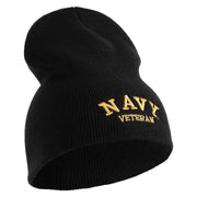 Navy Veteran Letters Symbol Embroidered Heavyweight Classic Knit Short Beanie - Black OSFM