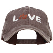 Love with Paw Symbol Embroidered Washed Cotton Cap