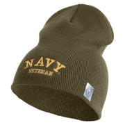Navy Veteran Letters Symbol Embroidered Heavyweight Classic Knit Short Beanie - Olive OSFM