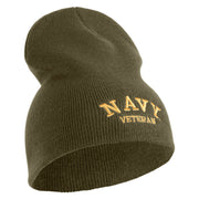 Navy Veteran Letters Symbol Embroidered Heavyweight Classic Knit Short Beanie - Olive OSFM