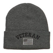 Veteran USA Flag Embroidered Long Beanie