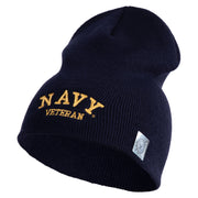 Navy Veteran Letters Symbol Embroidered Heavyweight Classic Knit Short Beanie - Navy OSFM