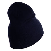Navy Veteran Letters Symbol Embroidered Heavyweight Classic Knit Short Beanie - Navy OSFM