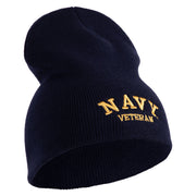 Navy Veteran Letters Symbol Embroidered Heavyweight Classic Knit Short Beanie - Navy OSFM