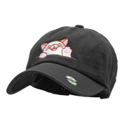 Happy Cat Embroidered Cotton Twill Washed Cap