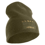 Navy Veteran Flag Symbol Embroidered Heavyweight Classic Knit Short Beanie - Olive OSFM