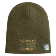 Navy Veteran Flag Symbol Embroidered Heavyweight Classic Knit Short Beanie - Olive OSFM