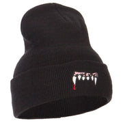 Vampire Fangs Embroidered Long Beanie