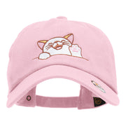 Happy Cat Embroidered Cotton Twill Washed Cap