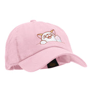 Happy Cat Embroidered Cotton Twill Washed Cap