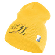Navy Veteran Flag Symbol Embroidered Heavyweight Classic Knit Short Beanie - Gold OSFM