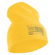 Navy Veteran Flag Symbol Embroidered Heavyweight Classic Knit Short Beanie - Gold OSFM