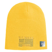 Navy Veteran Flag Symbol Embroidered Heavyweight Classic Knit Short Beanie - Gold OSFM