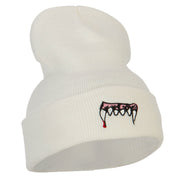 Vampire Fangs Embroidered Long Beanie