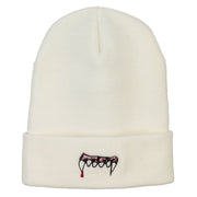 Vampire Fangs Embroidered Long Beanie